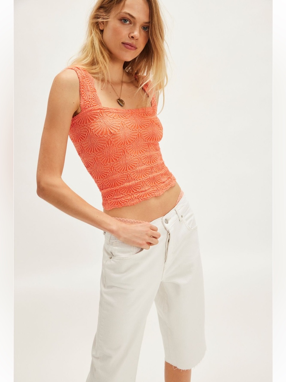 Free People Love Letter Cami Paradise Green Coral Size medium large